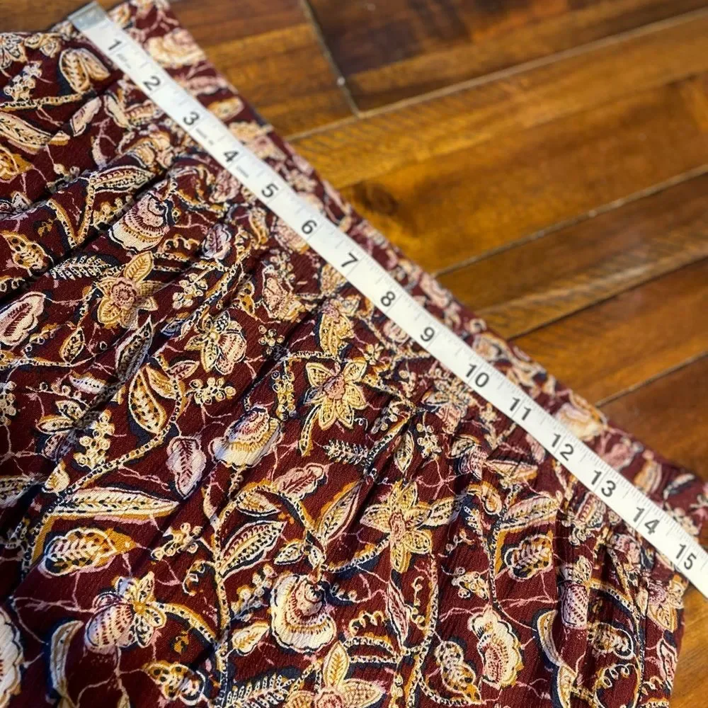 Wonderly Burgundy Floral Tiered Midi Skirt Size M Boho Fall